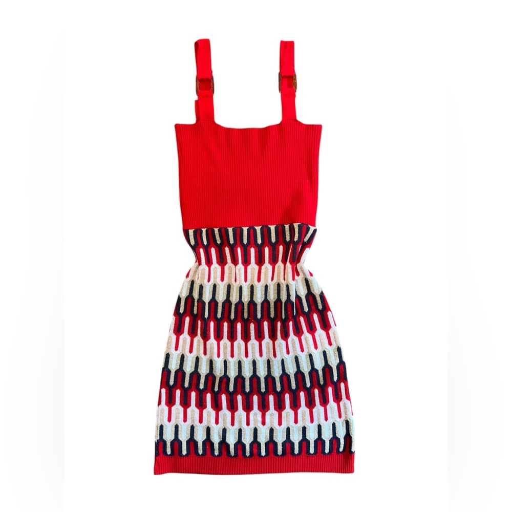 Dress SIZE S- Stylish Red and White Patterned